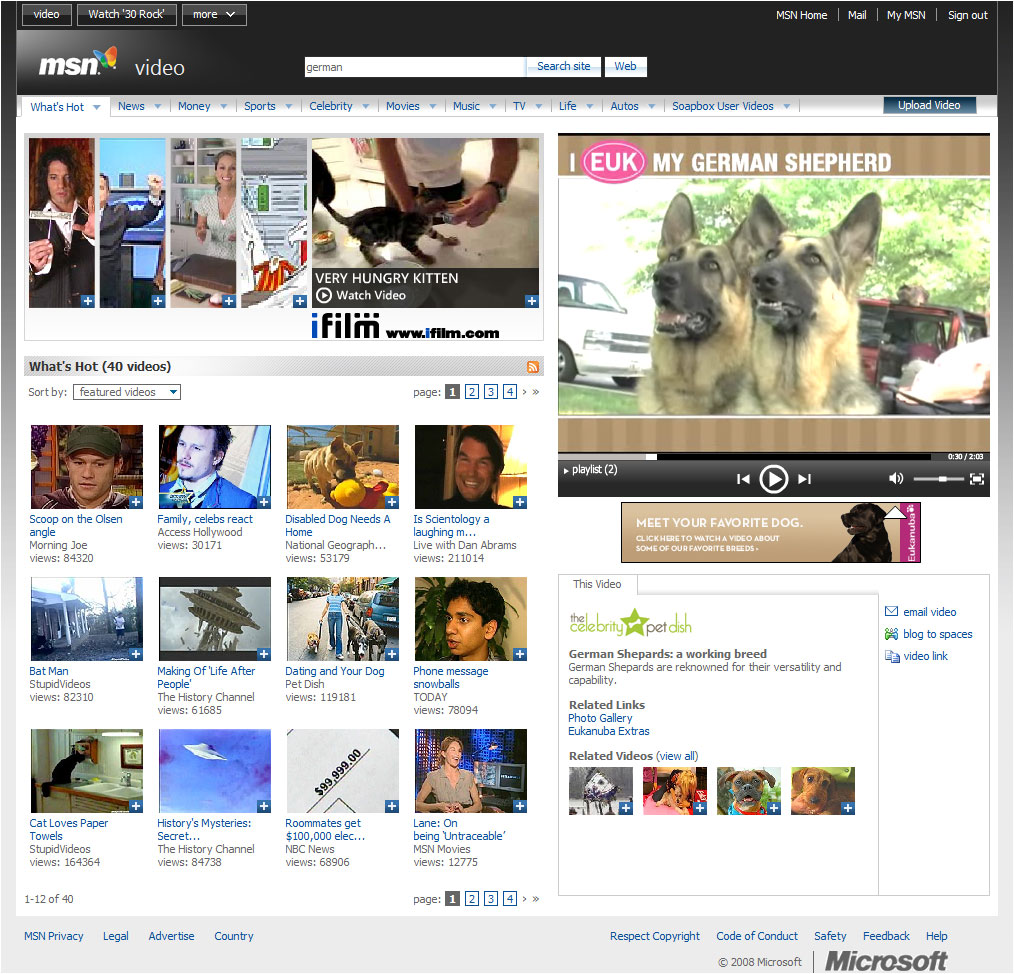 MSN Video UI and UX design